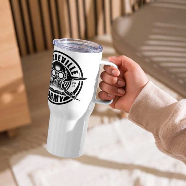 Scareville travel mug with a handle